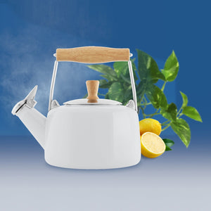 Chantal Sven Teakettle with Natural Wood Handle: White
