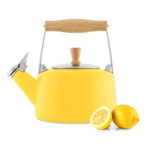 Chantal Sven Teakettle with Natural Wood Handle: Canary Yellow