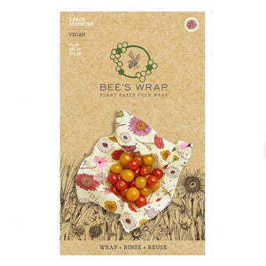 Bee's Wrap Plant Based Wraps: Assorted Set of 3 (S,M,L), Meadow Magic