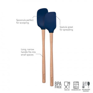 Tovolo Flex-Core Wood Handle Mini Spatula & Spoonula (Set of 2): Deep Indigo