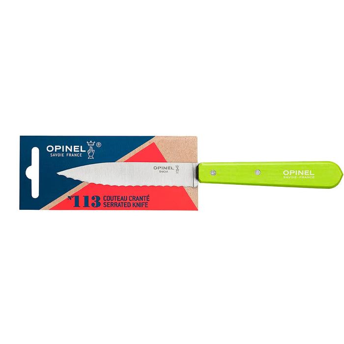 Opinel N°113 Serrated Paring Knife: Apple Green