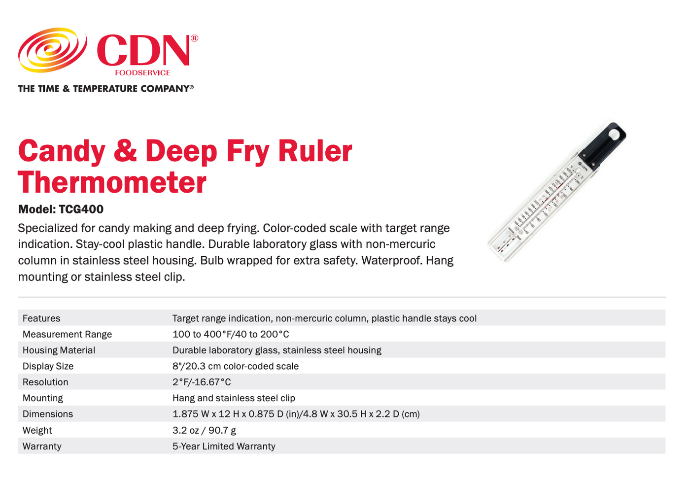 CANDY & DEEP FRY RULER THERMOMETER-CDN-TCG400