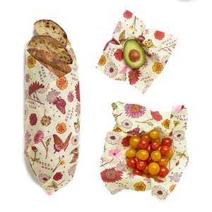 Bee's Wrap Plant Based Wraps: Assorted Set of 3 (S,M,L), Meadow Magic