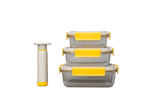 GeniCook Vacuum Glass Storage Set: 7 Piece, Yellow