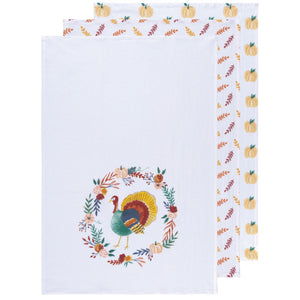 NOW Designs Dishtowels (Set of 3): Floursack, Harvest Turkey