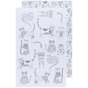 NOW Designs Dishtowels (Set of 2): Cats, London Gray